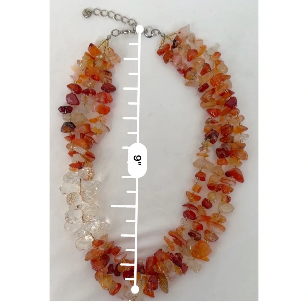 LOFT Orange Stone Chip Multi Strand Necklace Amber Clear Bead Accent Chic 103-63